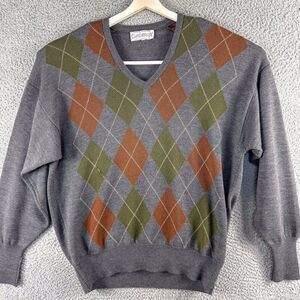 Clark Gregory Merino Wool Argyle Sweater Mens XL Gray Preppy‎ Outdoor Scotland